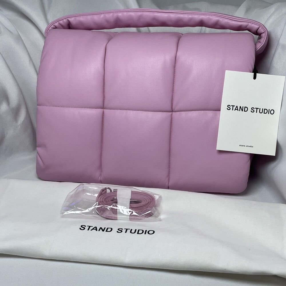 New! Stand Studio Wanda Clutch Bubble Gum Pink Faux Leather Quilted Pillow Purse